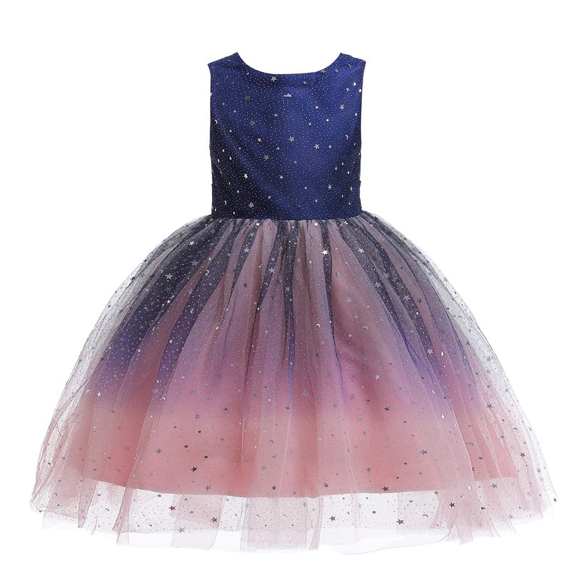 Glamulice Blush Pink Princess Sparkle Ombre Tulle Tutu Dress Flower Girls Lace Bridesmaid Dresses for Wedding Pageant Holiday Birthday Party Prom Ball Gown Formal Kids Dance Evening Navy Blue Gown 6 - Image 1
